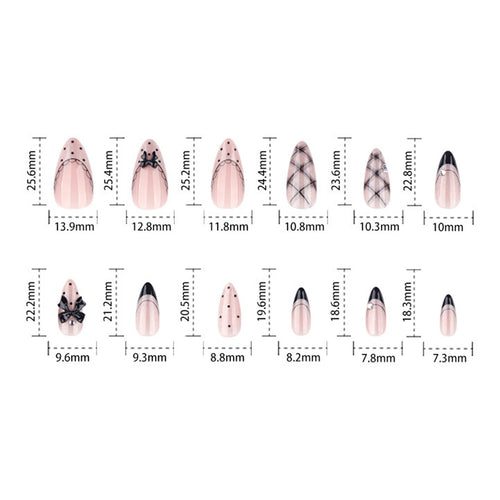 24Pcs Y2K Style False Nails Press On Nails Gothic Black-Bow Almond Cat Eye Wearable Full Cover Nails Tips Acrylic Nail Tips