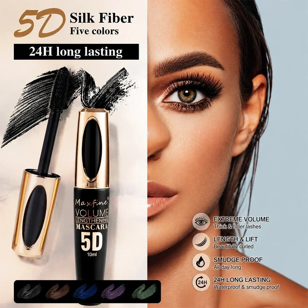 5D Mascara Thick Slender Curly Waterproof and Sweatproof 24h Lasting Effect Without Smudge Mascara Makeup Tools