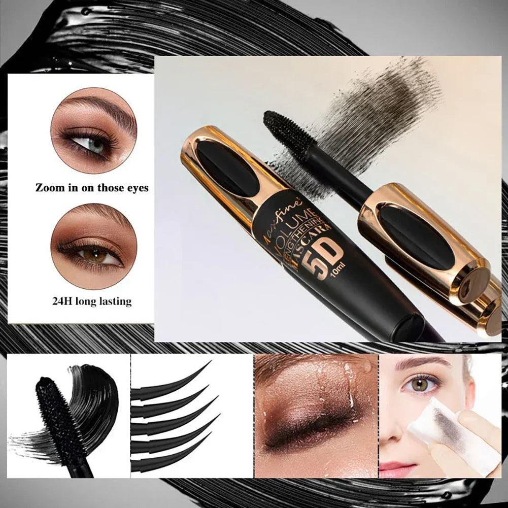 5D Mascara Thick Slender Curly Waterproof and Sweatproof 24h Lasting Effect Without Smudge Mascara Makeup Tools