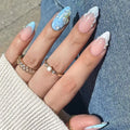 24Pcs Mid-length False Nails with Almond Head Design Brown Gold Lines Fake Nails Oval Wearable French Press on Nail Tips